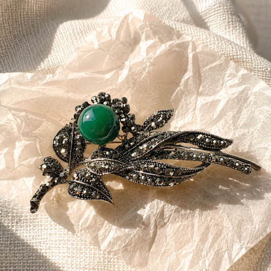 Verdant Noir Floral Brooch