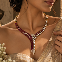 Noor Ruby Polki Necklace & Earrings Set