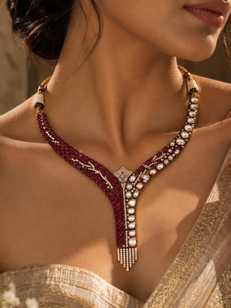 Noor Ruby Polki Necklace & Earrings Set