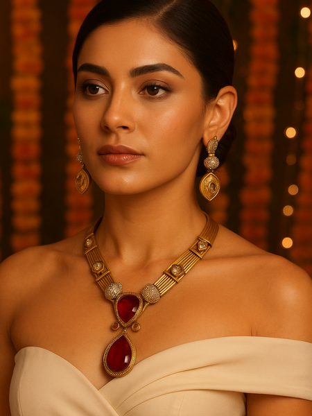 Aarunya Ruby Regal Necklace Set