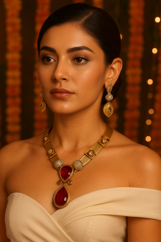 Aarunya Ruby Regal Necklace Set