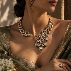 Morni Emerald Polki Necklace & Earrings Set