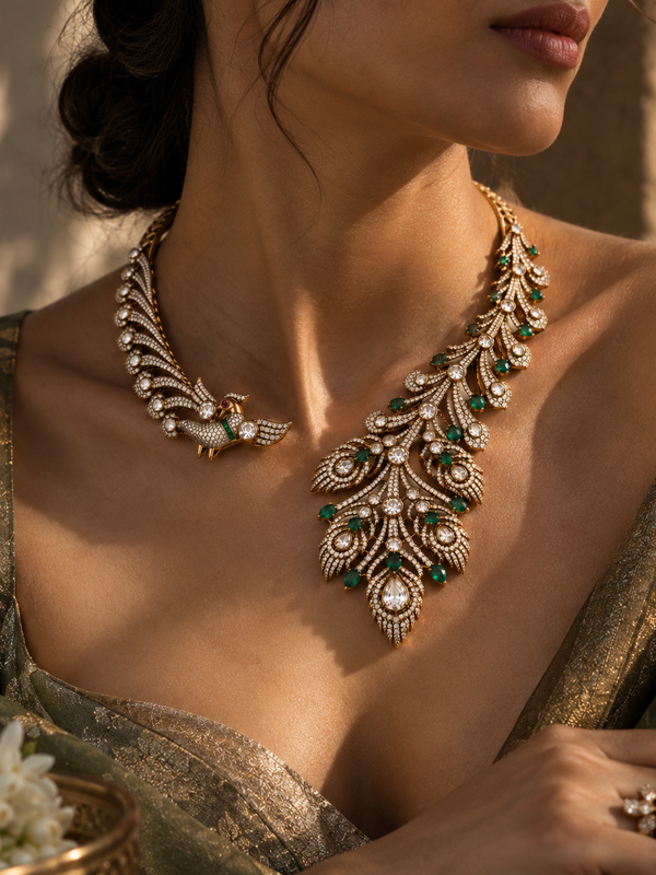 Morni Emerald Polki Necklace & Earrings Set