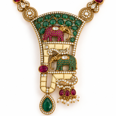 Gajraaj Emerald & Ruby Elephant Necklace Set