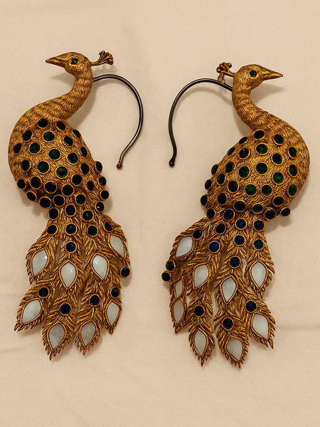 Regal Peacock Choker Set with Ear Cuffs