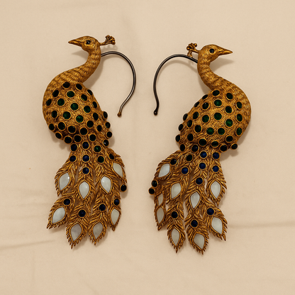 Regal Peacock Choker Set with Ear Cuffs