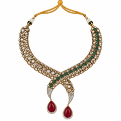 Aariz Ruby Polki Necklace & Earrings Set