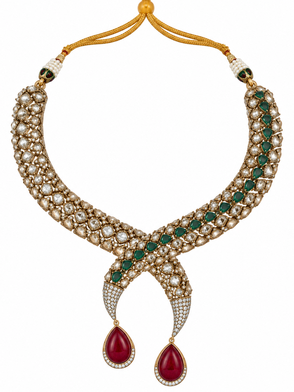 Aariz Ruby Polki Necklace & Earrings Set
