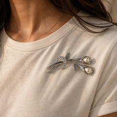 Silver Calla Pearl Brooch