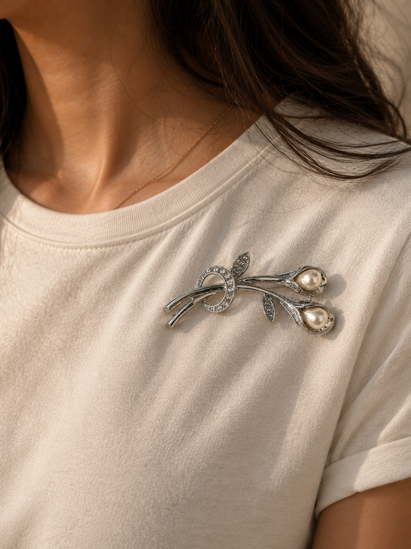 Silver Calla Pearl Brooch