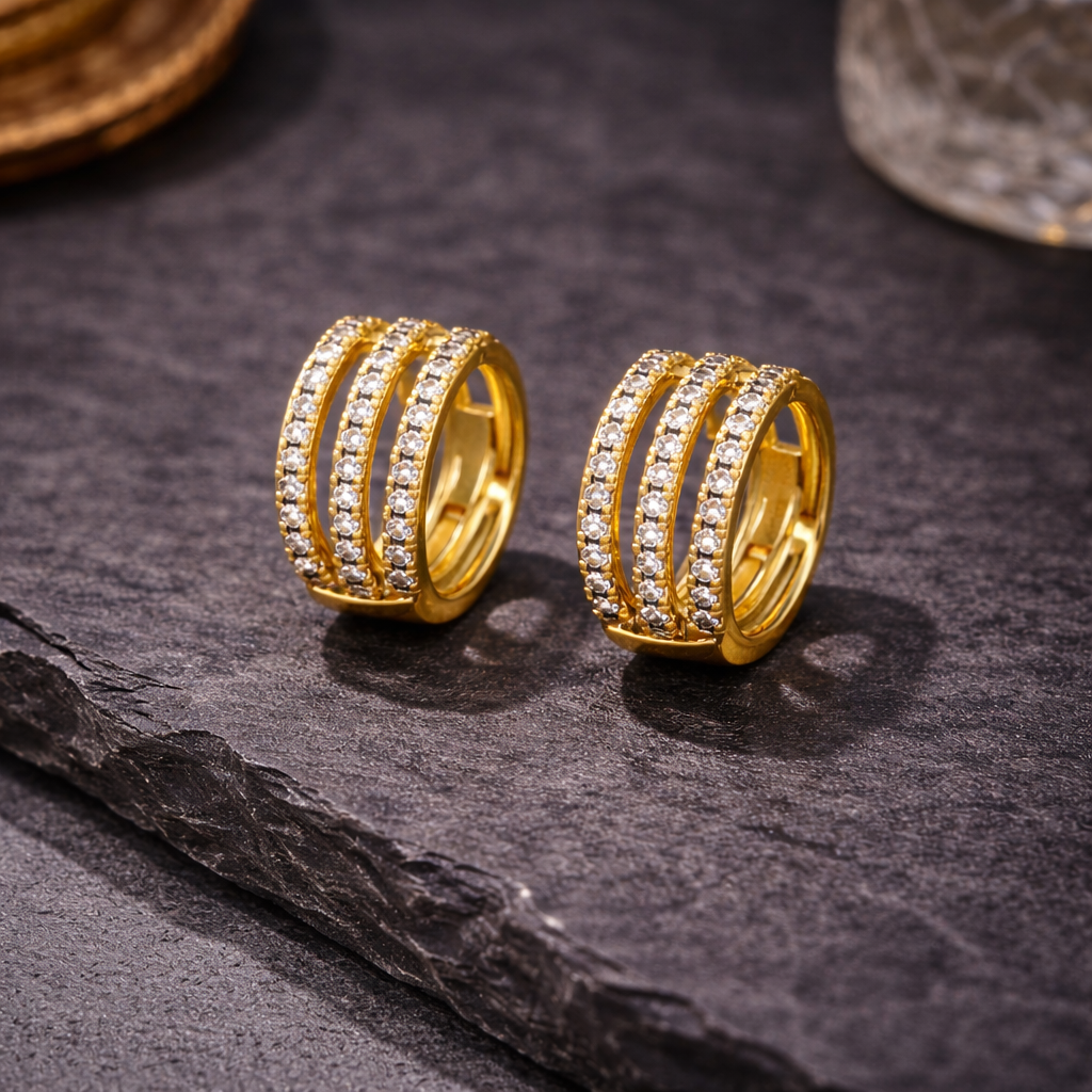 Celestia Triple Row Crystal Hoop Earrings