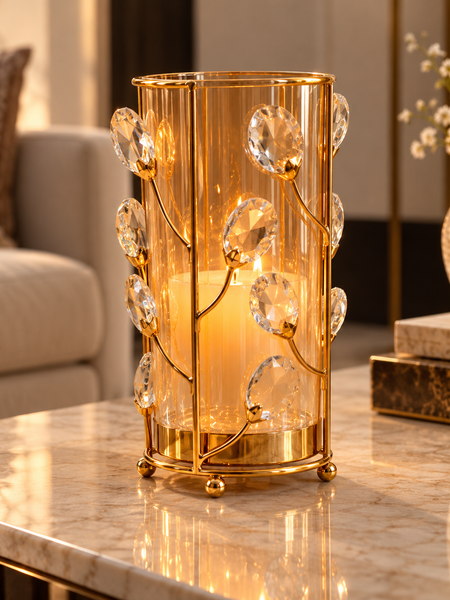 Crystal Vine Gold Hurricane Candle Holder