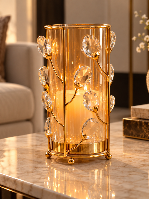 Crystal Vine Gold Hurricane Candle Holder