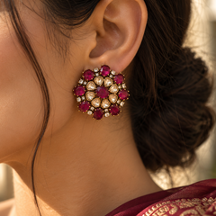 Mehr Ruby Kundan Stud Earrings