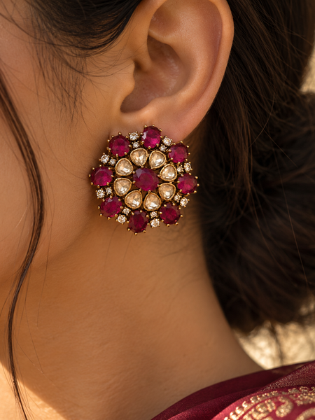 Mehr Ruby Kundan Stud Earrings