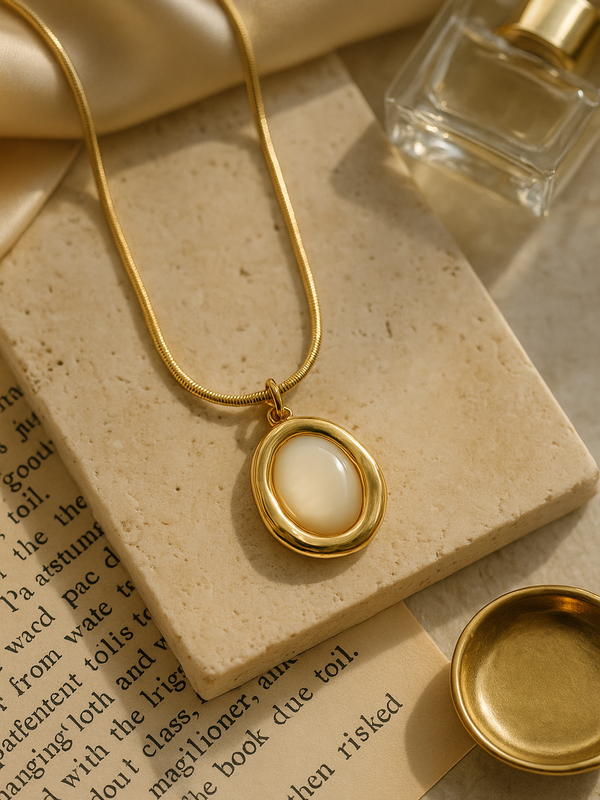 Golden Aura Oval Pendant Necklace