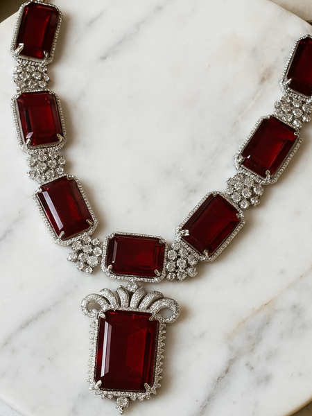 Regal Ruby Diamond Necklace Set
