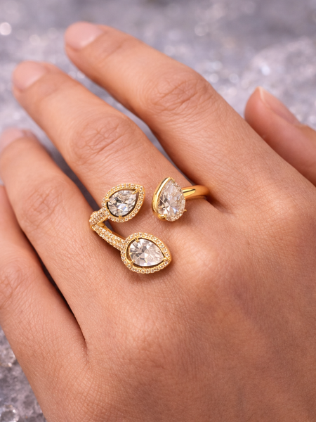 Trinity Pear Halo Open Ring