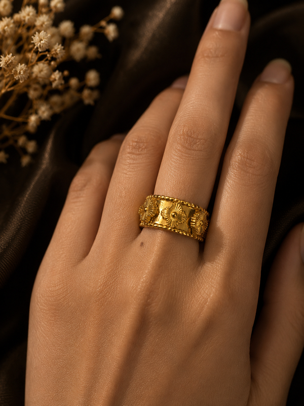 Fleur Textured Gold Band Ring