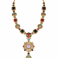 Mehr Navratna Long Necklace & Earrings Set