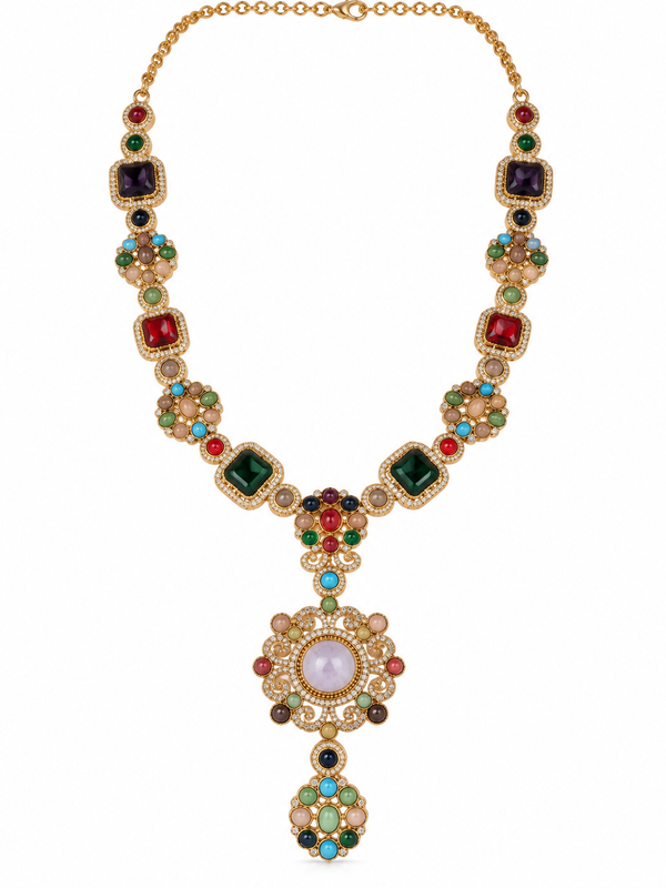 Mehr Navratna Long Necklace & Earrings Set
