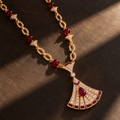Riviera Ruby Art Deco Necklace & Earrings Set