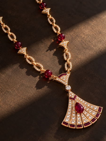Riviera Ruby Art Deco Necklace & Earrings Set