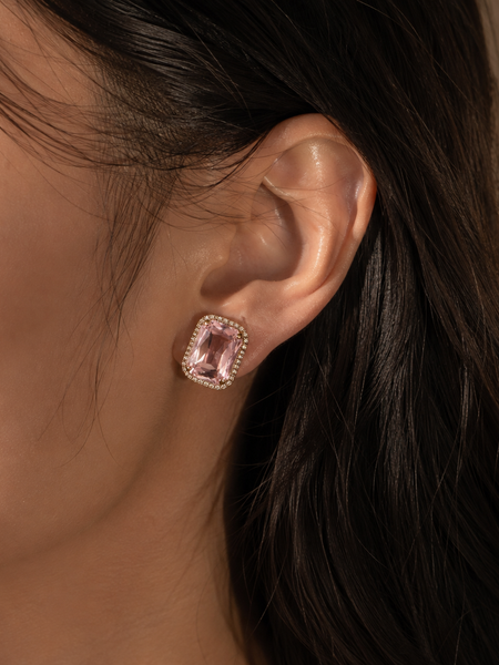 Blush Radiance Emerald-Cut Stud Earrings