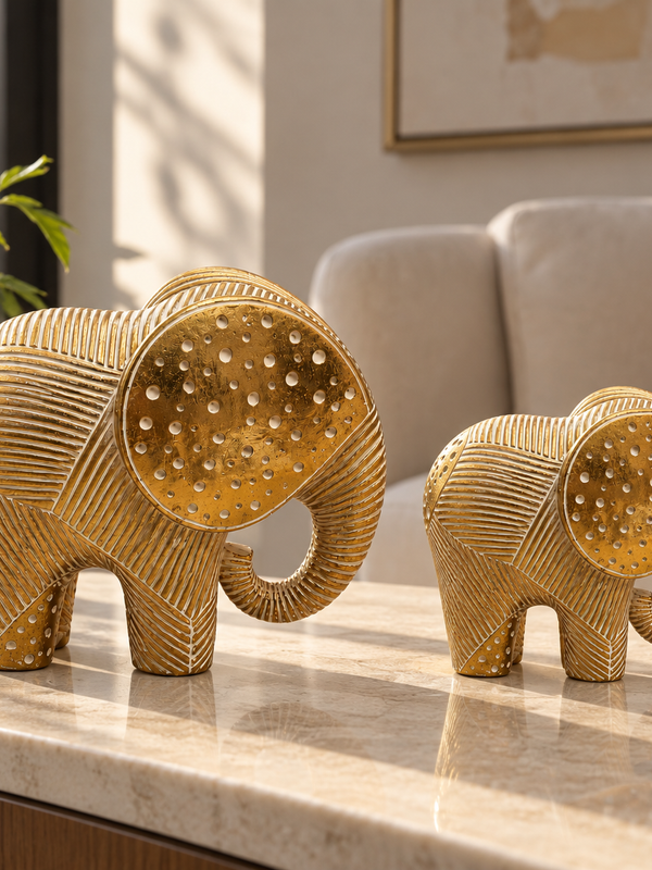 The Golden Bond – Elephant Duo Sculpture Set