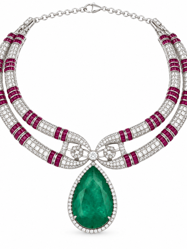 Meher Emerald & Ruby Statement Necklace Set