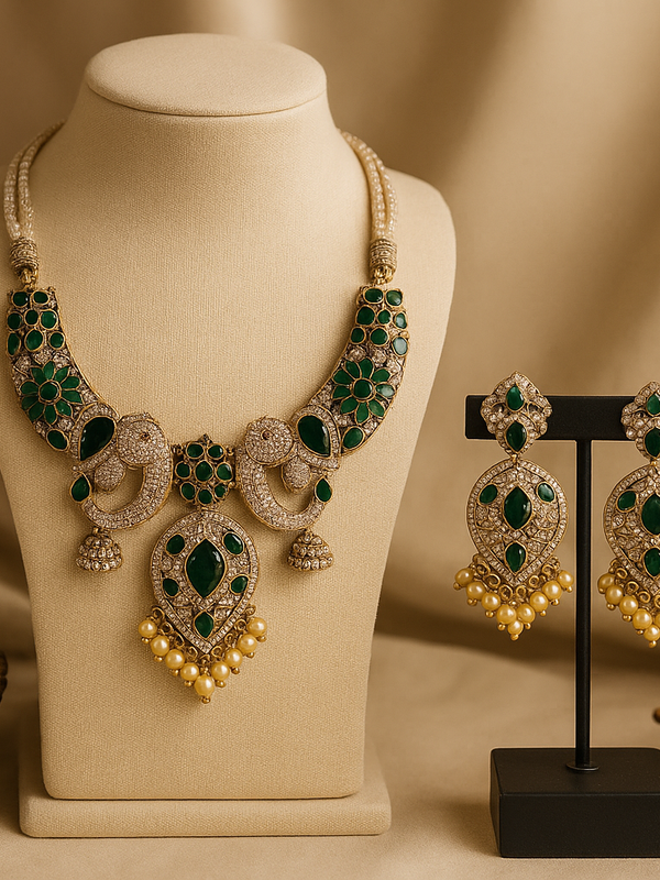 Majestic Emerald Elephant Motif Choker Set
