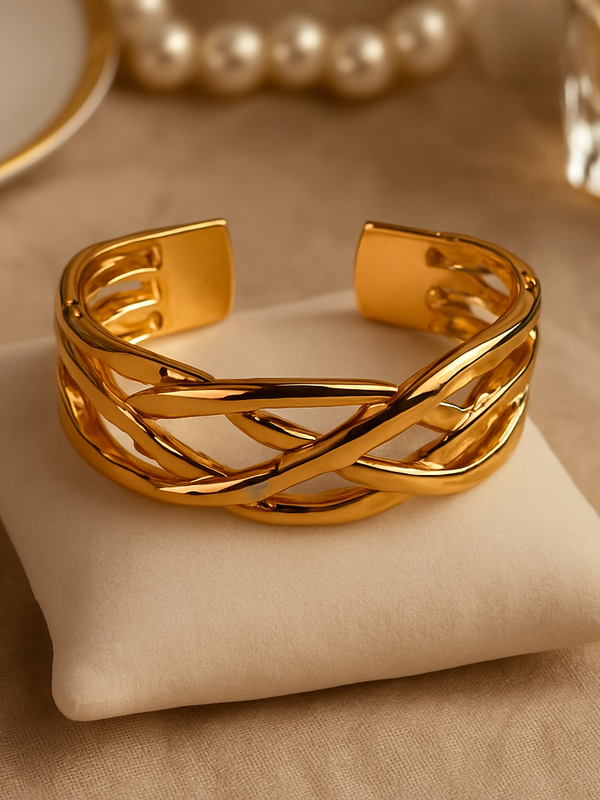 Twisted Elegance Gold-Plated Cuff Bracelet