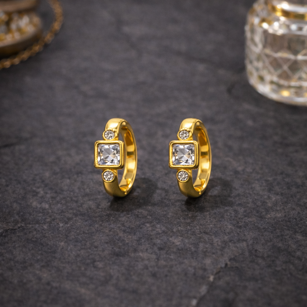 Luna Square Crystal Hoop Earrings