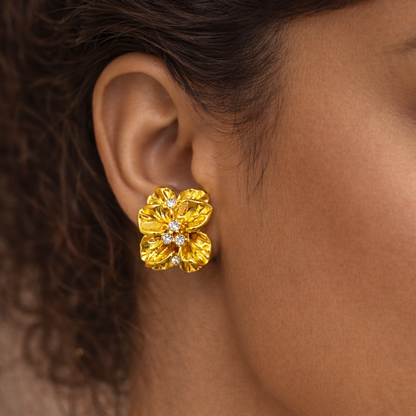 Golden Bloom Crystal Stud Earrings