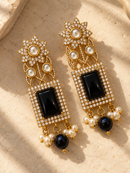 Noir Gul Earrings – Black Onyx-Inspired Statement Earrings