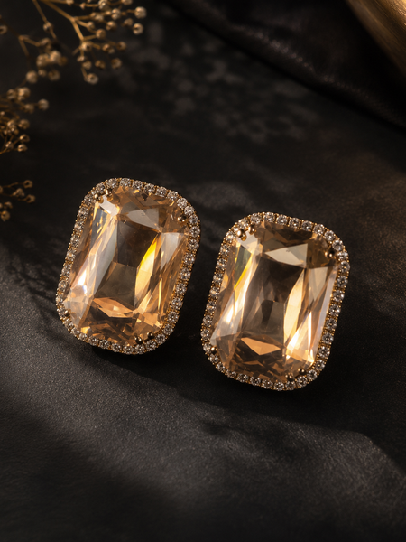 Champagne Radiance Emerald-Cut Stud Earrings