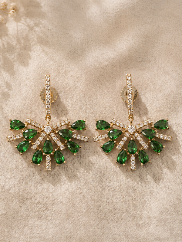 Ziya Emerald Fan Earrings