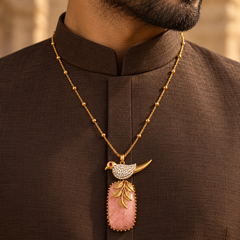 Gulabi Parinda Pink Stone & Gold-Plated Men's Pendant Necklace