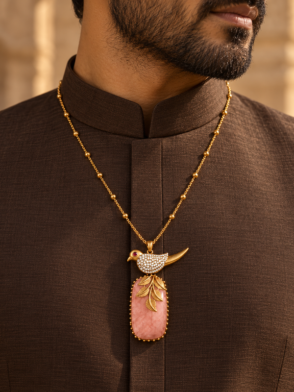 Gulabi Parinda Pink Stone & Gold-Plated Men's Pendant Necklace