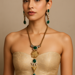 Emerald Nandi Heritage Necklace & Earrings Set