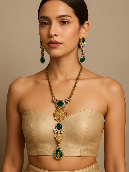 Emerald Nandi Heritage Necklace & Earrings Set