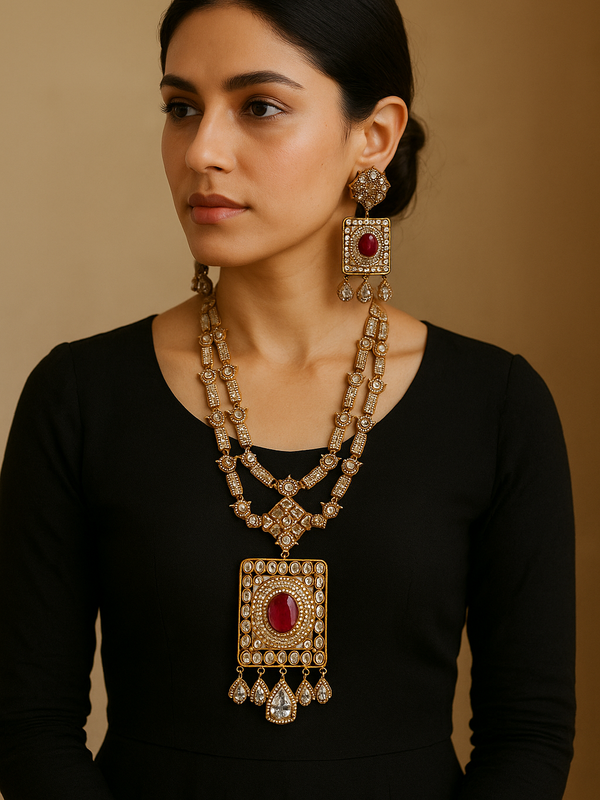Regal Ruby Kundan Heritage Necklace Set