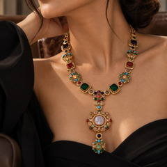 Mehr Navratna Long Necklace & Earrings Set