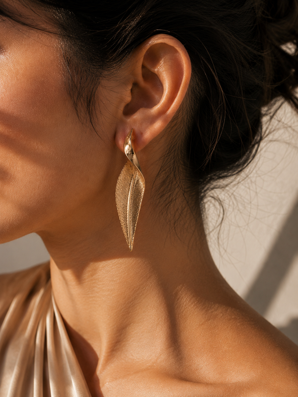 Elara Sculpted Leaf Earrings