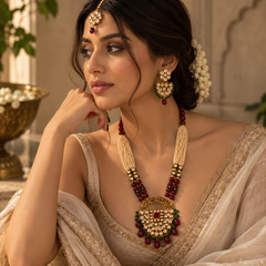 Meher Ruby & Emerald Polki Mala Necklace Set