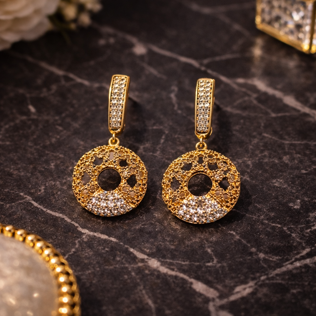 Zaria Filigree Disc Drop Earrings