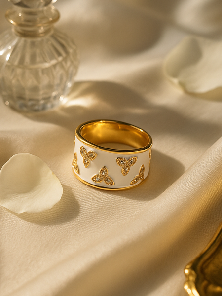 Ivory Bloom Enamel Band Ring