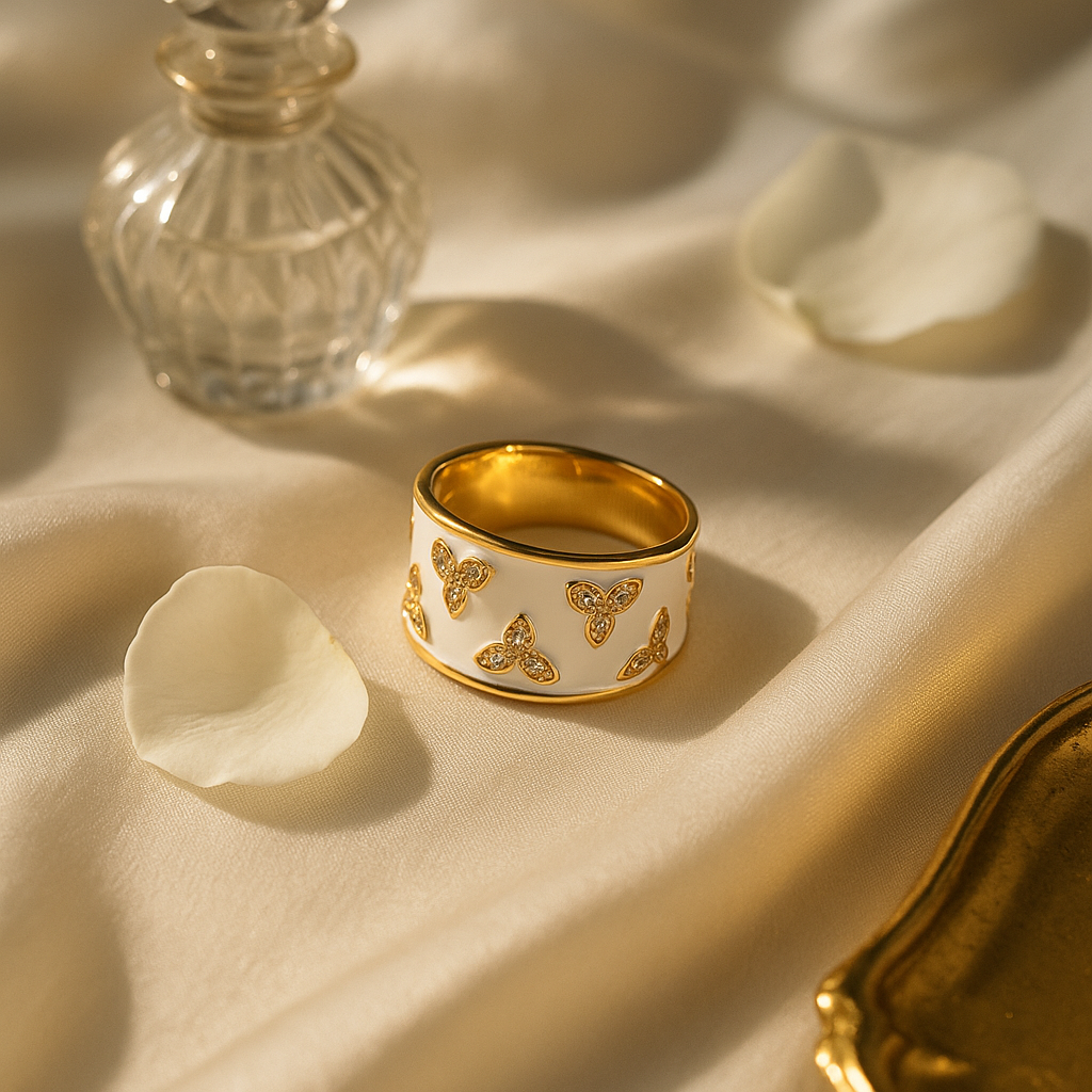 Ivory Bloom Enamel Band Ring