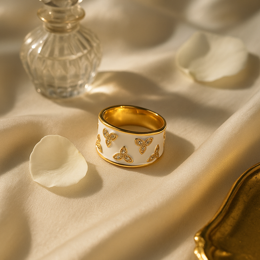 Ivory Bloom Enamel Band Ring