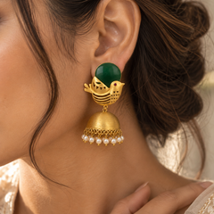 Mayura Green Bird Jhumka Earrings